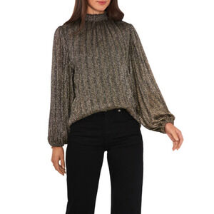 Vince Camuto Women Smocked Neck Puff Sleeve Top Black Size S